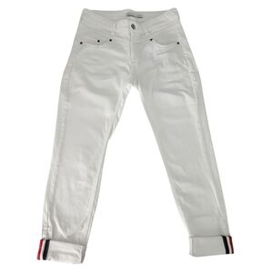 OUI Newport Slim White Jeans with Stripe Cuffs size 6